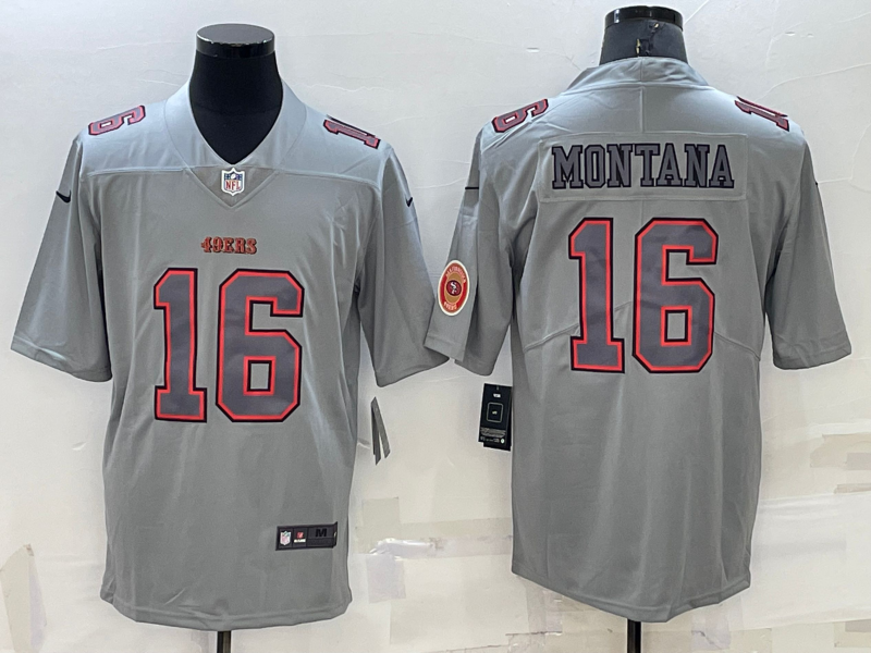 Men's San Francisco 49ers #16 Joe Montana Grey With Patch Atmosphere Fashion Stitched Jersey